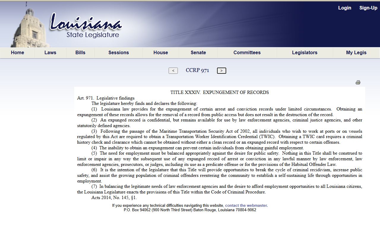 Louisiana criminal expungement law for Jefferson Parish arrest records