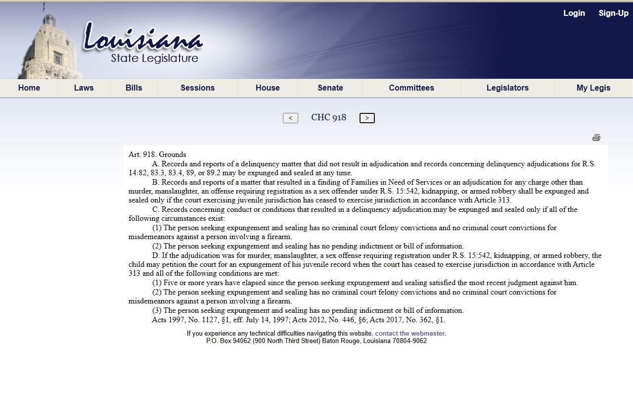 Louisiana juvenile expungement law for Jefferson Parish records