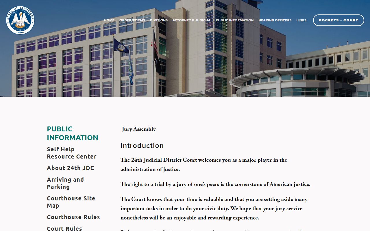24th JDC jury assembly page for Jefferson Parish District Court