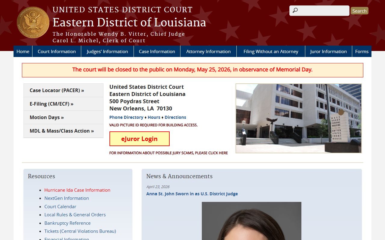 U.S. District Court Eastern District of Louisiana for Jefferson Parish federal cases