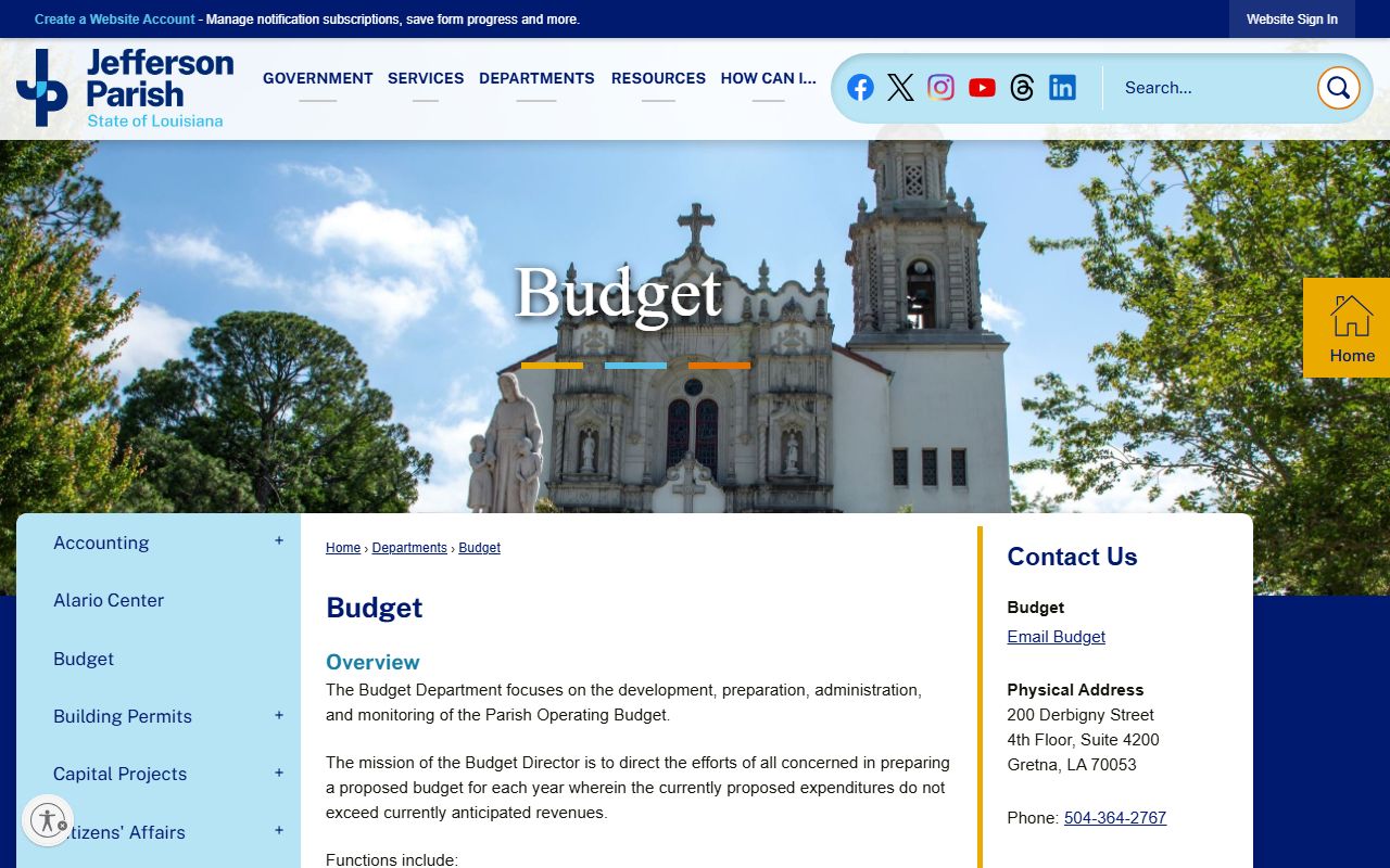 Jefferson Parish budget page for jail and court population context