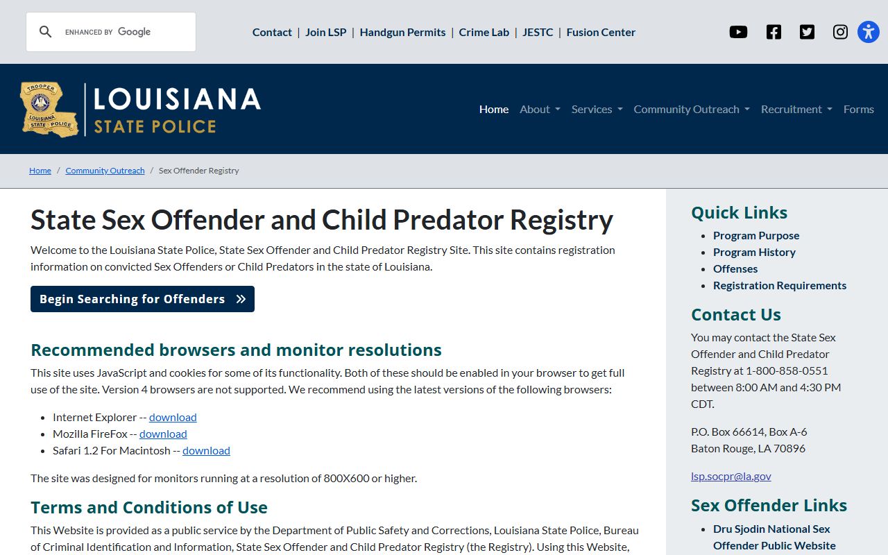 Louisiana sex offender registry for Jefferson Parish