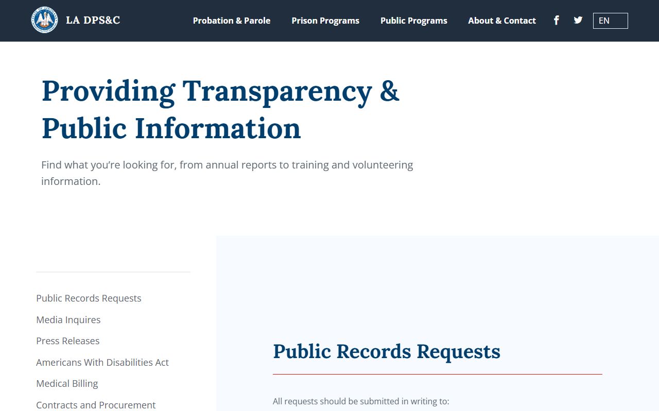Louisiana DPS and C public information page for released Jefferson Parish inmates