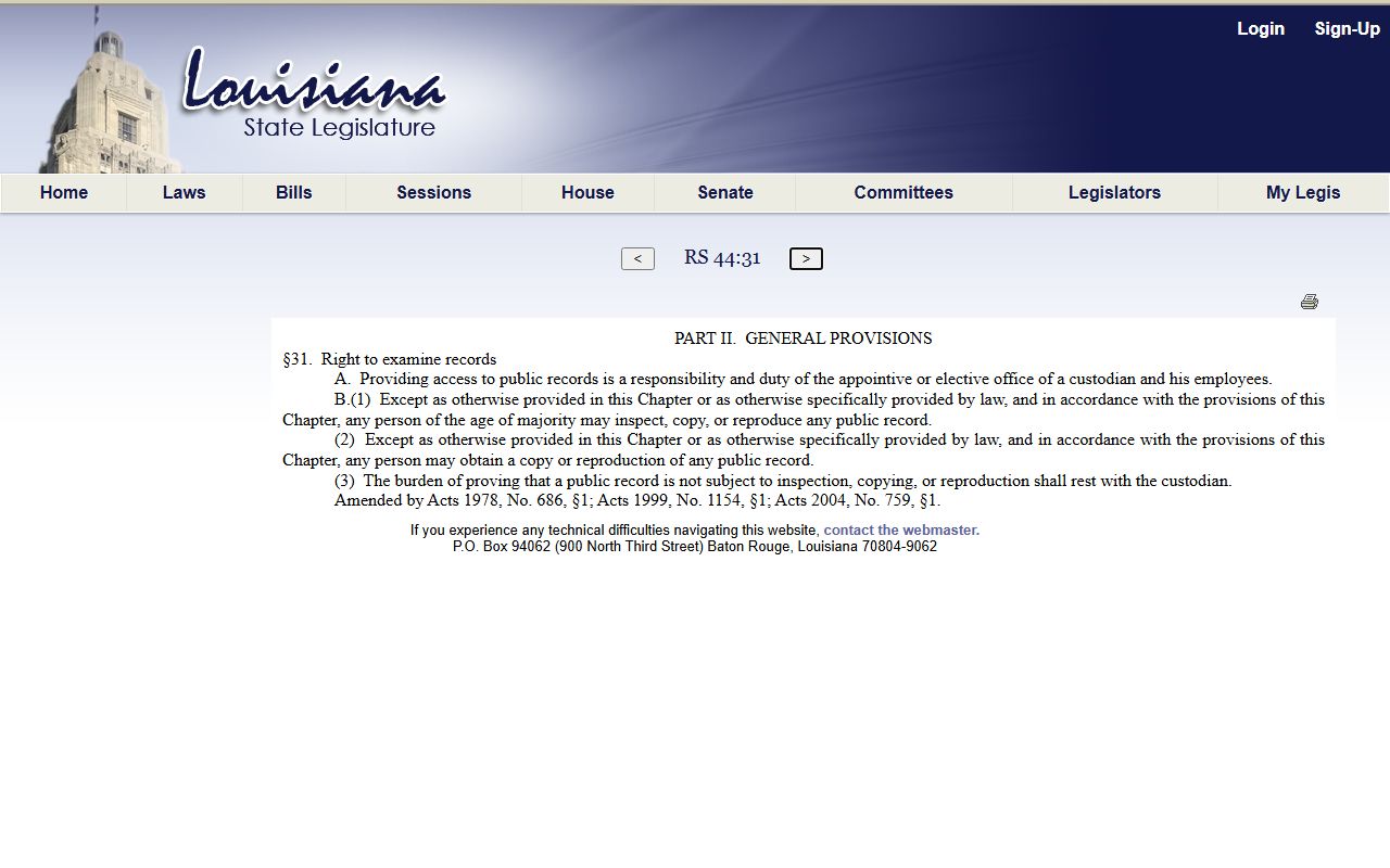 Louisiana R.S. 44:31 right of access for Jefferson Parish public records
