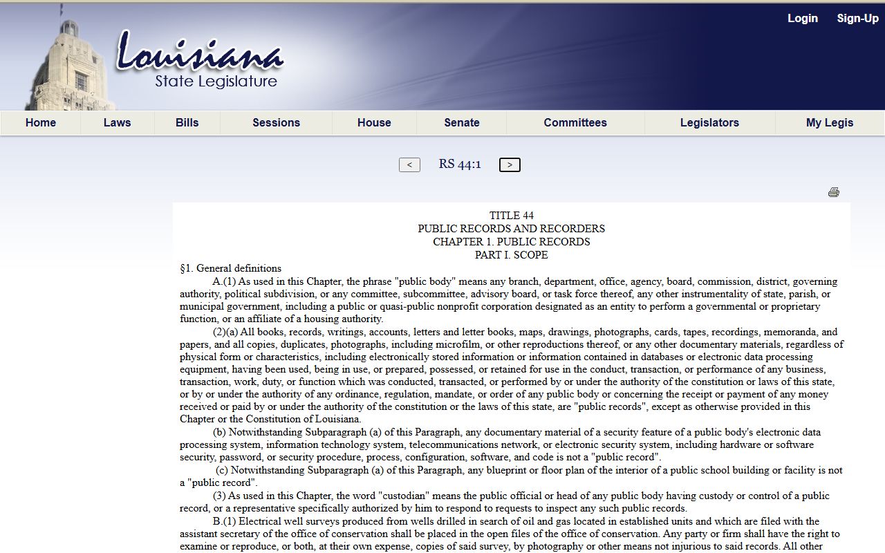 Louisiana R.S. 44:1 public records definition for Jefferson Parish