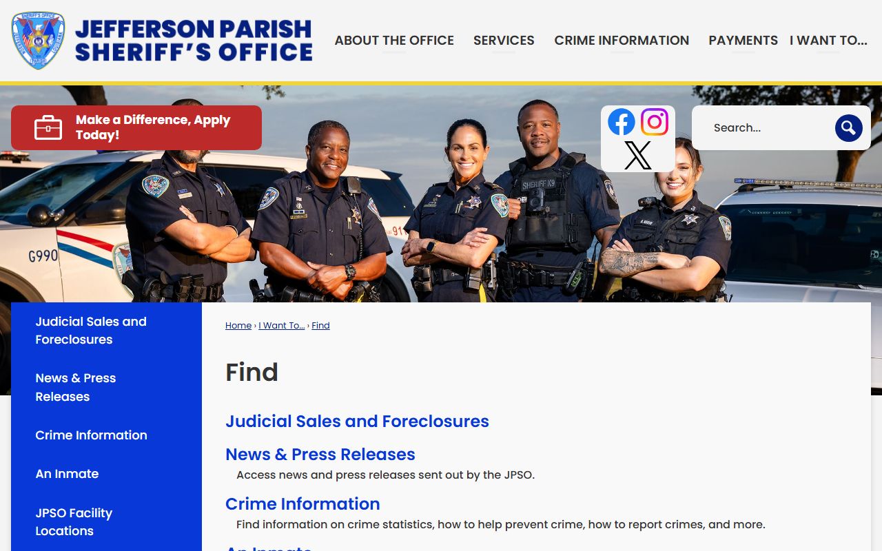 JPSO find page for Jefferson Parish warrant records and searches
